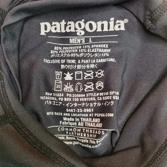 Patagonia Shirt Mens Large Rash Guard Black UPF 50 Short Sleeve Surf Stretch - Picture 12 of 12